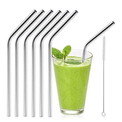 Sechs wiederverwendbare Edelstahl Strohhalme + Reinigungsbürste - Sabera صَبَرَ Onlineshop